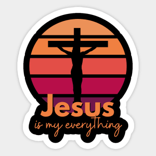 Jesus is my everything. Retro Sunset with Silhouette Cross Sticker